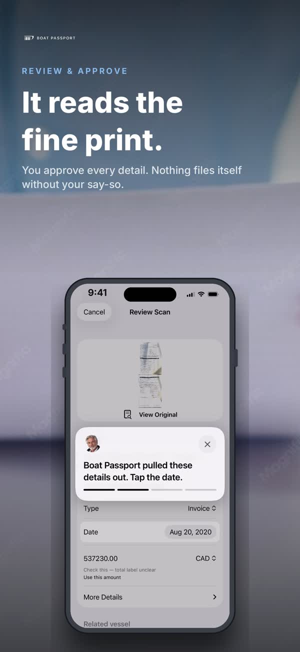 Boat Passport reading an invoice